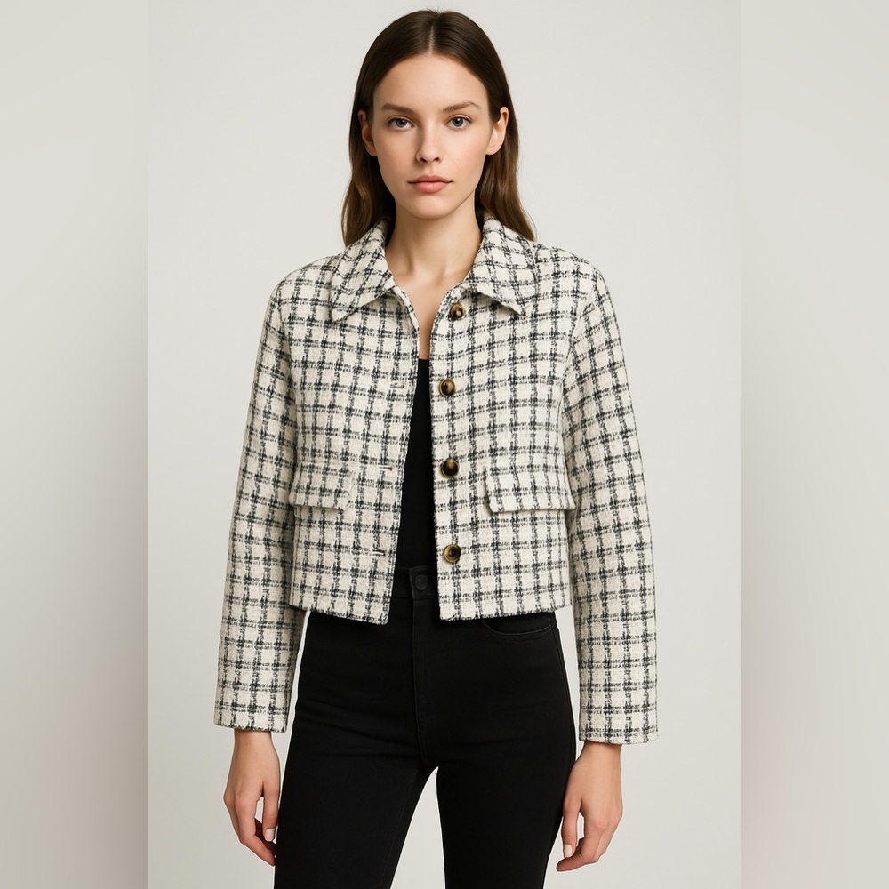 Zara Black and White Checkered Blazer